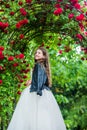 Feeling free and happy. girls party dress. female fashion salon. little beauty in blossoming garden. park jasmine flower Royalty Free Stock Photo