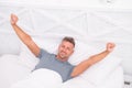 Feeling good. Happy satisfied person. Perfect morning. Sleep well live fully awake. World Sleep Day. Benefits of good Royalty Free Stock Photo