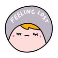 Feeling lost hand drawn vector illustration sticker pin patch sad man closed eyes