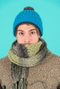 Feeling sick and cold. he caught a cold. male knitwear fashion. men knitted accessory. poor homeless man. frozen man