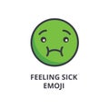 Feeling sick emoji vector line icon, sign, illustration on background, editable strokes