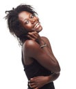 Feeling ticklish today. Portrait of a beautiful young woman expressing positivity on a white background.