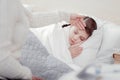 Close up of little girl sleeping in bed Royalty Free Stock Photo