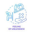 Feeling of uselessness blue concept icon. Employee with low self-esteem. Loneliness and solitude. Burnout symptom idea Royalty Free Stock Photo
