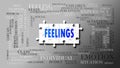 Feelings - a complex subject, related to many concepts. Pictured as a puzzle and a word cloud made of most important ideas and