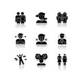 Feelings and emotions drop shadow black glyph icons set