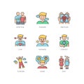 Feelings and emotions RGB color icons set