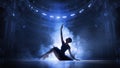 Feelings and emotions. Tender, talented, artistic woman, ballerina in motion , dancing on theater stage with spotlights Royalty Free Stock Photo