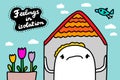 Feelings in isolation hand drawn vector illustration in cartoon comic stlye man alone home tulips garden