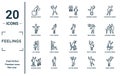 feelings linear icon set. includes thin line drained human, special human, lazy human, blessed sorry bad satisfied icons for