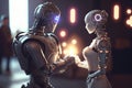 Feelings and senses in artificial intelligence concept with robot proposes marriage. Created with Generative AI technology