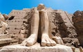 Feet of an ancient statue of Pharaoh in the Karnak temple in Luxor Royalty Free Stock Photo