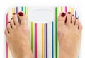 Feet on bathroom scale with blank dial copy-space Royalty Free Stock Photo