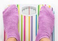 Feet on bathroom scale with clean dial Royalty Free Stock Photo