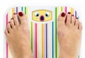 Feet on bathroom scale with crying cute face