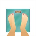 Feet on bathroom scale with word `Help` on dial. Royalty Free Stock Photo