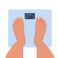 Feet on bathroom scales, top view. Weight measurement and control. Concept of healthy lifestyle, dieting and fitness. Vector Royalty Free Stock Photo