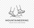 Feet in boots, walking hiking in mountains and mountaineering, linear graphic design