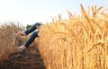 Feet coming out of a wheat field