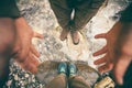 Feet Couple Man and Women in love hiking outdoor Royalty Free Stock Photo