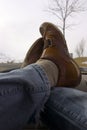 Feet crossed over on the Dashboard Relaxing