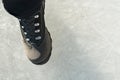 feet on frozen ice, frozen river, thick ice Royalty Free Stock Photo