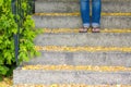 Flip Flops Autumn Leaves On Stairs.