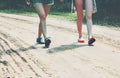 Feet girls walking on the road Lifestyle Travel