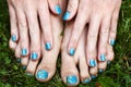 Feet and hands with creative teens manicure Royalty Free Stock Photo
