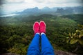 Feet hanging in the air. Tab Kak Hang Nak Hill Nature Trail. Thailand