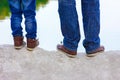 A Feet of happy parent and child in nature in the park travel Royalty Free Stock Photo