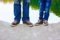 A Feet of happy parent and child in nature in the park travel Royalty Free Stock Photo