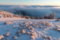 At 10,492 feet high, Mt Jefferson is Oregon`s second tallest mountain. Mount Jefferson Wilderness Area, Oregon The first snow Royalty Free Stock Photo