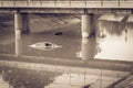 15 feet and 9 inches bridge highway elevated with flooded cars near downtown Houston