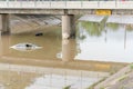 15 feet and 9 inches bridge highway elevated with flooded cars near downtown Houston Royalty Free Stock Photo