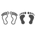 Feet line and solid icon, human body concept, bare foot print sign on white background, footprint icon in outline style Royalty Free Stock Photo