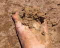 Feet of a man in dirty clay