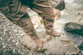 Feet Man trekking boots hiking outdoor Lifestyle Royalty Free Stock Photo
