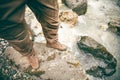 Feet Man trekking boots hiking outdoor Lifestyle Royalty Free Stock Photo