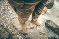 Feet Man trekking boots hiking outdoor Lifestyle Royalty Free Stock Photo