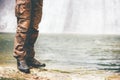 Feet Man trekking boots walking Outdoor Royalty Free Stock Photo