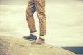 Feet Man walking Outdoor Travel Fashion Lifestyle Royalty Free Stock Photo