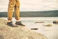 Feet Man walking Outdoor Travel Fashion Lifestyle Royalty Free Stock Photo