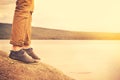 Feet man walking outdoor Travel Lifestyle Royalty Free Stock Photo