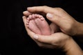 Feet of Newborn Baby, Mother Holding New Born Kid Legs in Hand