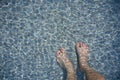 The feet in the pool in the morning reflecting the water as waves