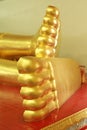 Feet of reclining golden Buddha statue