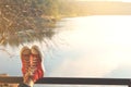 Feet red sneaker a girl in nature and relax time Royalty Free Stock Photo