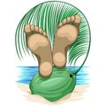 Feet Relax on Coconut Beach Life Vacations Vector illustration isolated on White Copyright BluedarkArt