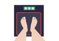 Feet on scales a character standing on a weighing scale Weight loss, diet and healthy lifestyle concept. Flat design